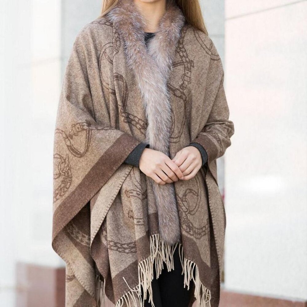 Mitchie’s Aiyanna Wool Wrap with Fox Fur Trim